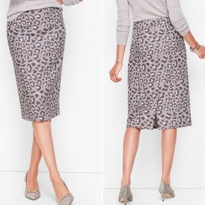 NEW Talbots Wool Blend Leopard Pencil Skirt Pink/Gray Size 14 Long Below Knee